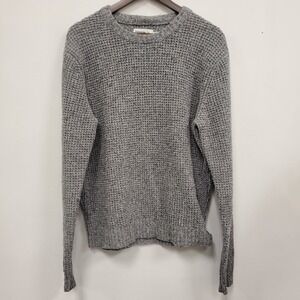 Wellen Mens‎ Thermal Waffle Knit Pull Over Sweater Size M Gray Chunky Ribbed Hem